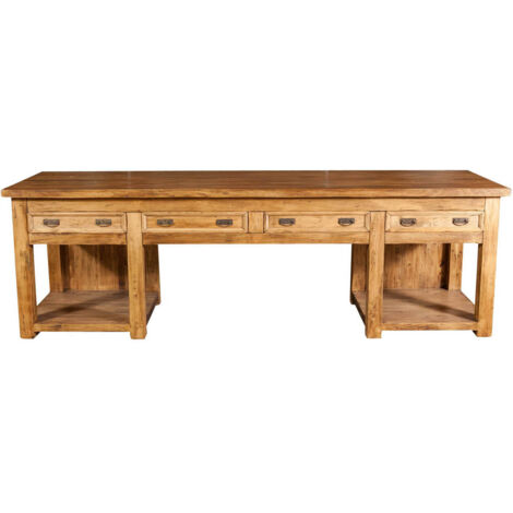 Werkbank im Country-Stil aus massivem Lindenholz mit natürlichem Finish L300xPR90xH97 cm. Made in Italy
