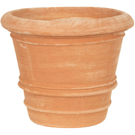Glatte Terrakotta-Vase, Outdoor-Blumentopf, runde Vase, Gartenpflanzgefäß, runde Vase für Blumen, handgefertigt, Made in Italy