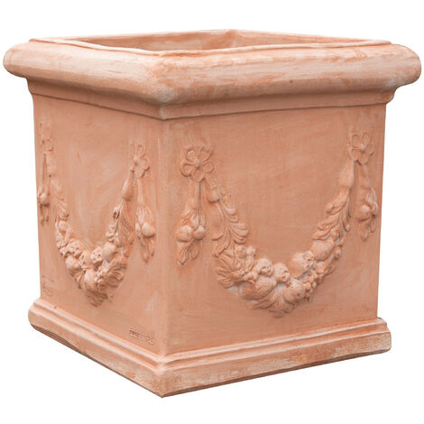 Terrakotta-Vase Blumentopf für den Außenbereich 44 x 44 cm Made in Italy quadratischer Übertopf, Garten-Blumentopf handgefertigt
