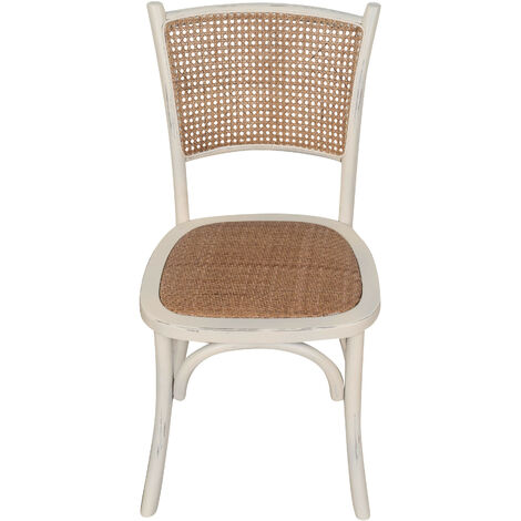Stuhl aus Holz und Rattan. Thonet-Stuhl. Retro-Stuhl für Esszimmer, Küche, Restaurants. Weißer Vintage-Stuhl aus Massivholz