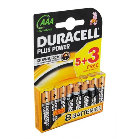 8x Duracell MN2400 Plus Power AAA Triple A Remote Battery Batteries 5+3 Free