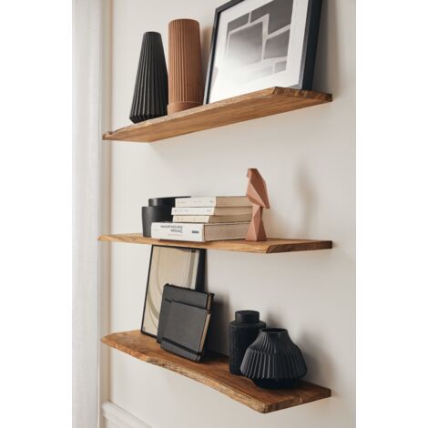Tablette Bois Teck Indo Huilé Rectangle - Etagère Murale Rustique - 18x110x600mm - Etagère de Bureau, Cuisine, Salle de bain, Salon