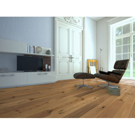 Parquet contrecollé en bois chêne brossé huilé naturel - 14/3 x 170 x 500-1825 mm - 2,48 m² - Click a plat RIVAGE