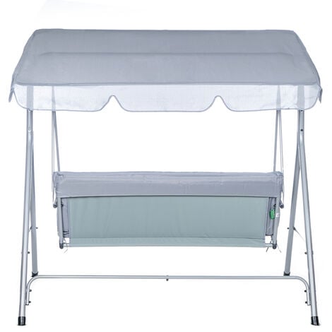 Dondolo Giardino 3 Posti Con Tetto Parasole | Acciaio E Tessuto Impermeabile | Per Terrazzo E Balcone - Foto 3
