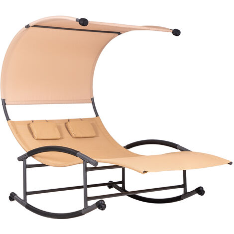 Lettino Prendisole Hortan 2 Posti - Design Ondulato, Textilene, Tetto Parasole UPF50+ - Foto 9