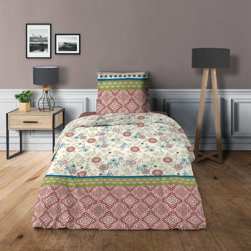 Alpes Blanc - Housse De Couette Chalet Winter Rouge + 1 Taie Carrée