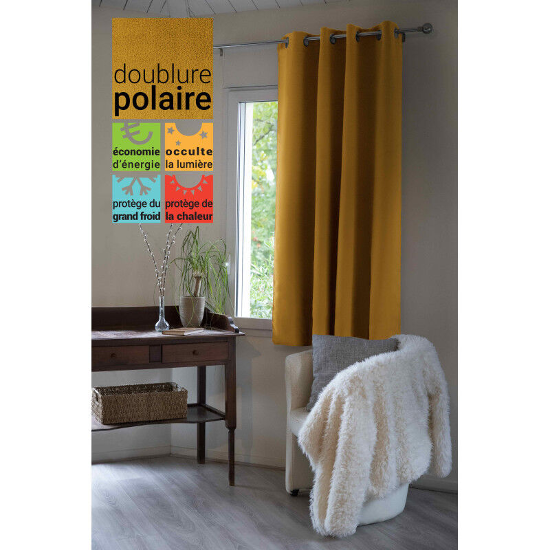 Rideau occultant et thermique doublé polaire "Inuit" toutes dimensions - Couleur: Inuit Moutarde - Taille de rideaux: Panneau Occultant + Polaire 140 x 180 cm