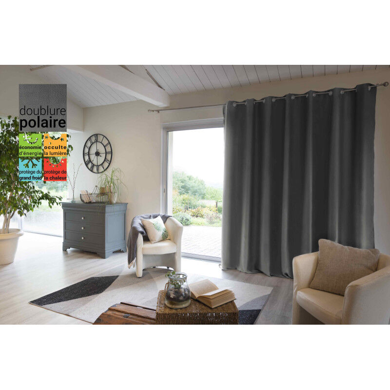 Rideau occultant et thermique doublé polaire "Inuit" toutes dimensions - Couleur: Inuit Anthracite - Taille de rideaux: Panneau Occultant + Polaire 180 x 260 cm