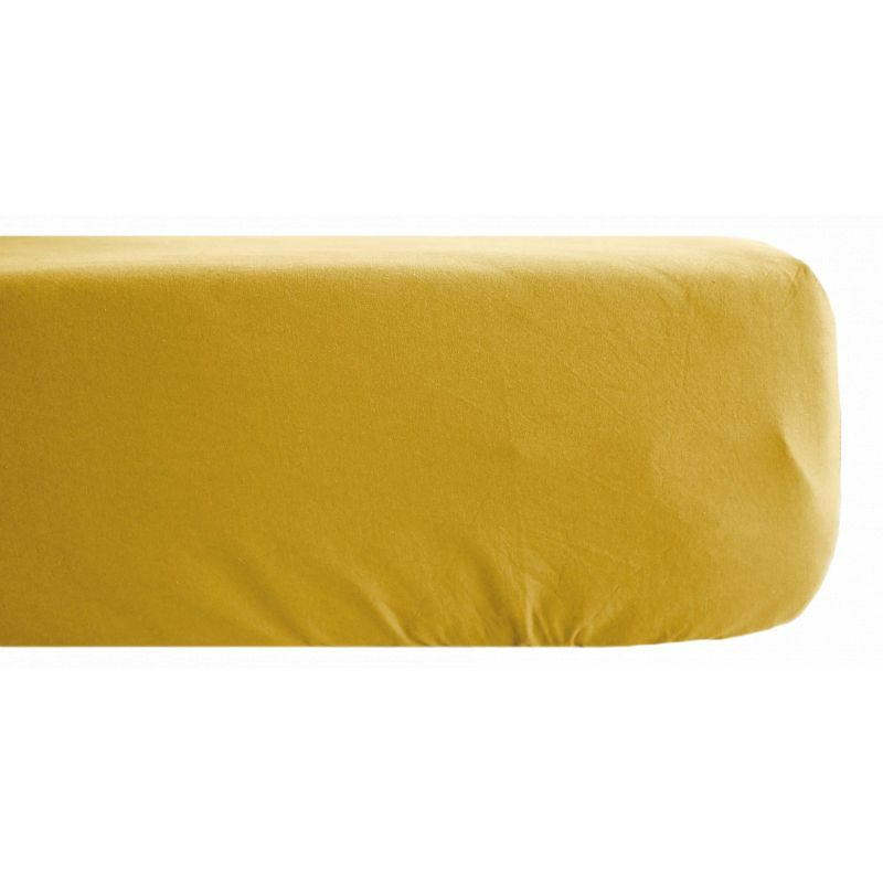 Drap housse jersey extensible jaune curry 140x190cm - L'Incroyable