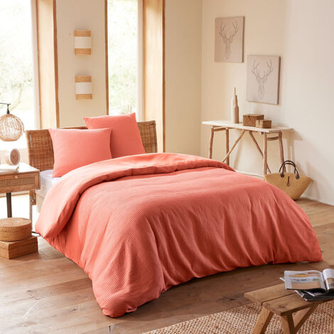 Parure de couette "Nid d'abeille" 240 x 220 pour lit 2 Places 140 à 160 cm - Couleur : Blush