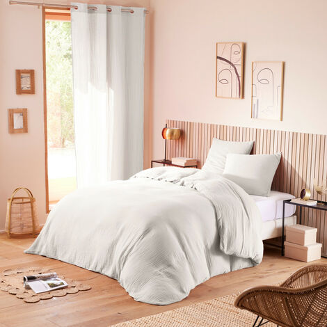 Parure de couette "Noah" Gaze de Coton 240 x 220 pour lit 2 Places 140 à 160 cm - Noah Neige - Noah Neige - (1/3)
