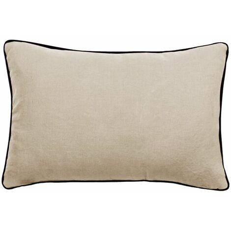 Housse de coussin Lin lavé - Doublé coton lavé - Finition galon noir "Prélude" Vent du sud - Prélude Ficelle - Housse de coussin 40 x 60 cm