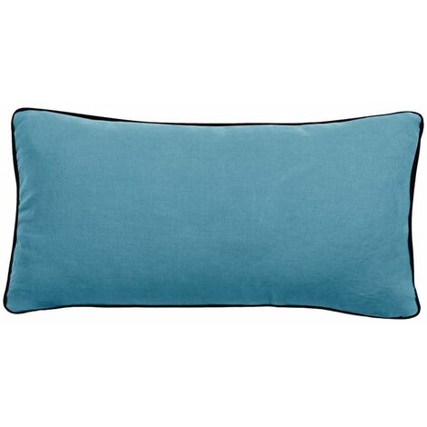 Housse de coussin Lin lavé - Doublé coton lavé - Finition galon noir "Prélude" Vent du sud - Prélude Topaze - Housse de coussin 55 x 110 cm
