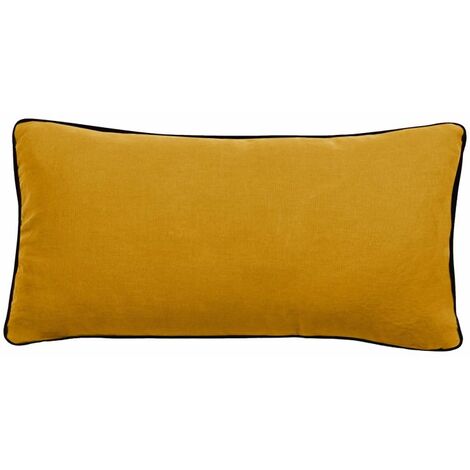 Housse de coussin Lin lavé - Doublé coton lavé - Finition galon noir "Prélude" Vent du sud - Prélude Curry - Housse de coussin 55 x 110 cm