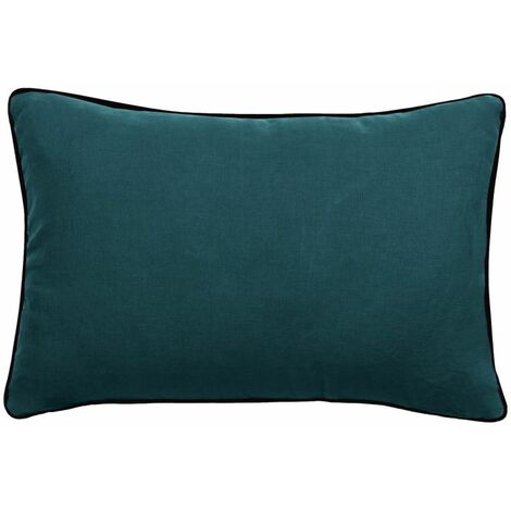 Housse de coussin Lin lavé - Doublé coton lavé - Finition galon noir "Prélude" Vent du sud - Prélude Geai - Housse de coussin 30 x 50 cm