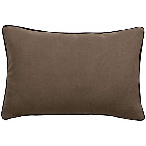 Housse de coussin Lin lavé - Doublé coton lavé - Finition galon noir "Prélude" Vent du sud - Prélude Tabac - Housse de coussin 30 x 50 cm