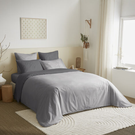 Pack complet 6 pièces Gris/Anthracite réversible housse de couette pour lit 140 x 190 cm