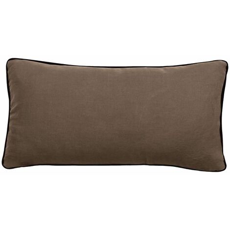 Housse de coussin Lin lavé - Doublé coton lavé - Finition galon noir "Prélude" Vent du sud - Prélude Tabac - Housse de coussin 55 x 110 cm