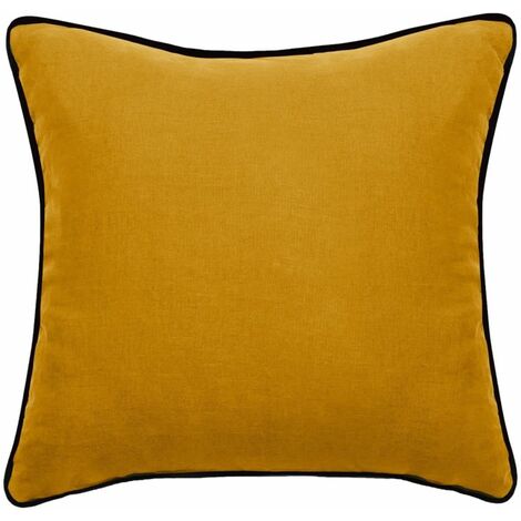 Housse de coussin Lin lavé - Doublé coton lavé - Finition galon noir "Prélude" Vent du sud - Prélude Gold - Housse de coussin 45 x 45 cm