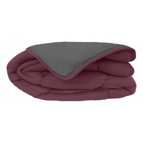 Couette chaude Bicolore Gamme Microfibre "Cocoon Non feu - Norme NF EN ISO 12952" toutes dimensions Toison d'or - Cocoon Prune Acier - 160 x 220 cm pour lit 1 place