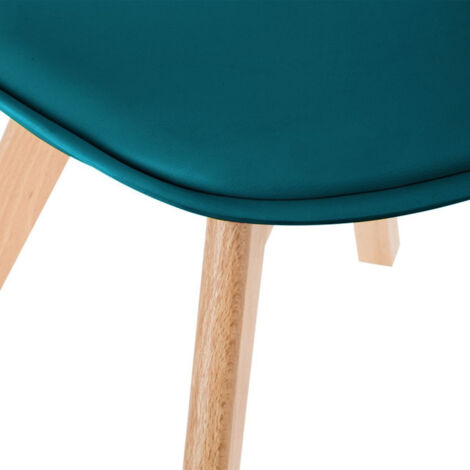 Atmosphera – Chaise scandinave Baya – Hauteur d'assise 46 cm – Structure en hêtre – Galette matelassée pour confort – Couleur bleu canard (1/2)