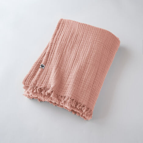 Plaid à franges "Gaïa" toutes dimensions "Gaze de Coton" - Couleur: Gaïa Rose Pêche - Taille de plaid: 180 x 220 cm