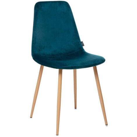 Lot de 2 chaises style Vintage "Marylin" Velours & pieds métal imitation hêtre Atmosphera - Couleur: Bleu canard (1/3)