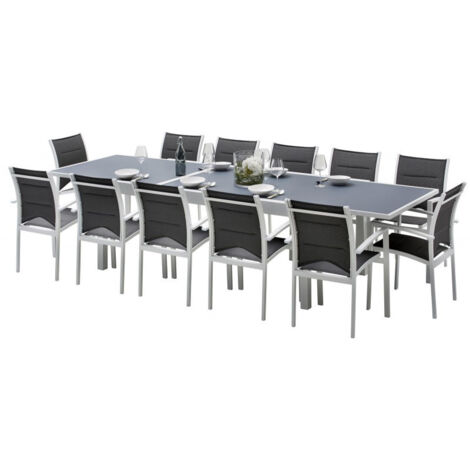 Salon de jardin Ensemble Modulo T 8/12 + F 12 Full Verre Blanc Wilsa Garden (1/5)