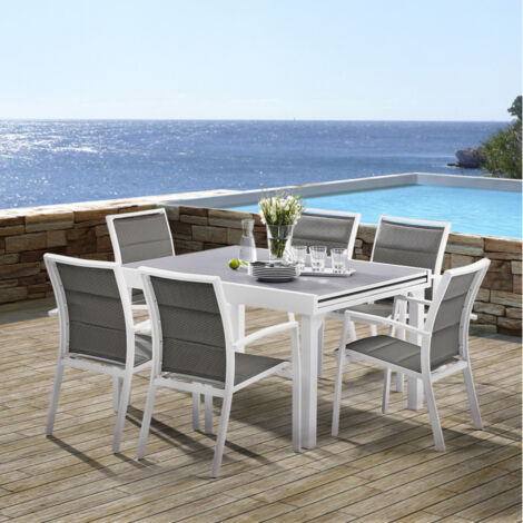 Salon de jardin Ensemble Modulo T 6 / 10 + F 6 Full Verre Blanc Wilsa Garden (1/5)