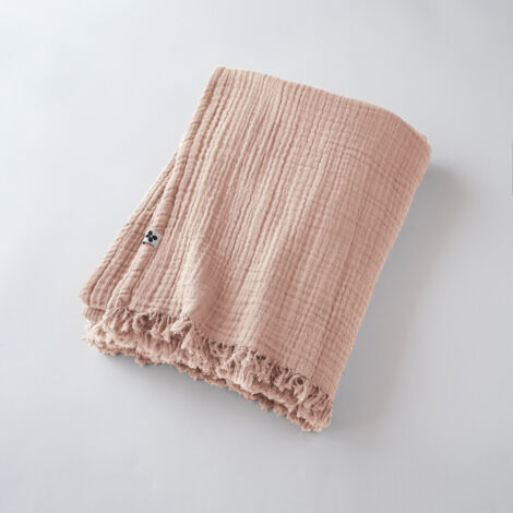 Plaid à franges "Gaïa" toutes dimensions "Gaze de Coton" - Couleur: Gaïa Guimauve - Taille de plaid: 180 x 220 cm