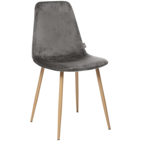 Lot de 2 chaises style Vintage "Marylin" Velours & pieds métal imitation hêtre Atmosphera - Gris foncé - Gris foncé - (1/2)