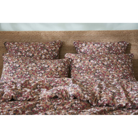 Taie d'oreiller imprimée "Capucine" 60 x 60 cm & 50 x 70 cm "Gaze de Coton" - Couleur: Capucine Camel - Taille de taie d'oreiller: 60 x 60 cm