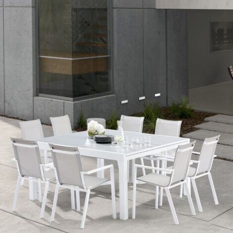 Salon de jardin Ensemble White star T 8/12 + F 8 col blanc et gris Wilsa Garden (1/5)