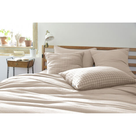 Taie d'oreiller Tissé-teint petits carreaux Déco "Gaïa Mix" 60 x 60 cm & 50 x 70 cm "Gaze de Coton" - Couleur: Gaïa Mix Pampa - Taille de taie d'oreiller: 60 x 60 cm