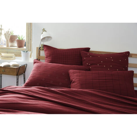 Taie d'oreiller Brodée Déco "Gaïa Boho" 60 x 60 cm & 50 x 70 cm "Gaze de Coton" - Couleur: Gaïa Boho Lie de vin - Taille de taie d'oreiller: 50 x 70 cm