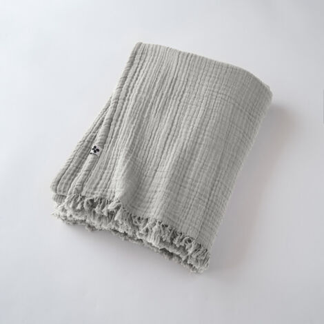 Plaid à franges "Gaïa" toutes dimensions "Gaze de Coton" - Couleur: Gaïa Nuage - Taille de plaid: 130 x 160 cm
