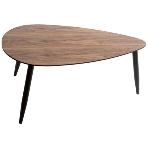 Atmosphera – Lot de 2 tables basses gigognes en MDF et placage noyer – Pieds compas en peuplier – Dimensions S : L. 88 x P. 48 x H. 40 cm, M : L. 98 x P. 60 x H. 48 cm