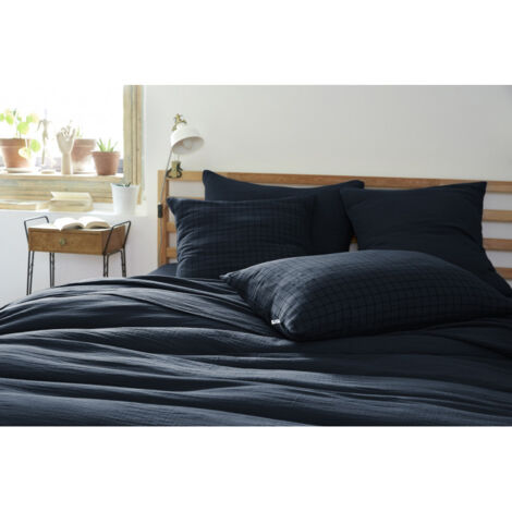 Taie d'oreiller Tissé-teint petits carreaux Déco "Gaïa Mix" 60 x 60 cm & 50 x 70 cm "Gaze de Coton" - Couleur: Gaïa Mix Minuit - Taille de taie d'oreiller: 60 x 60 cm