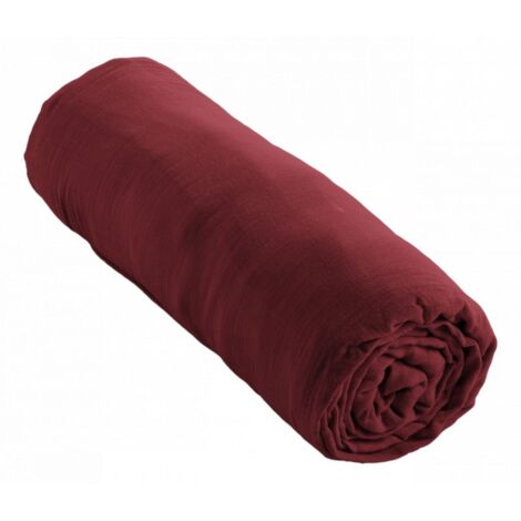 Drap housse "Gaïa" toutes dimensions "Gaze de Coton" - Gaïa Lie de Vin - 90 x 190 cm bonnet de 30 cm - Gaia Lie de Vin - (1/3)