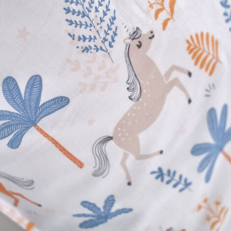 Parure de couette 140 x 200 "Happy Licorne" Réversible 100% Coton / 57 Fils/cm² - - (1/2)
