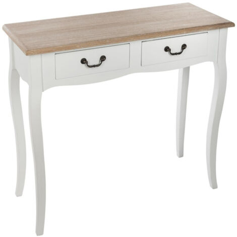 Atmosphera – Console déco 2 tiroirs Chrysta – MDF et pin – Dimensions L. 87 x P. 34 x H. 77,5 cm – Style baroque vintage – Pour entrée ou salon (1/5)
