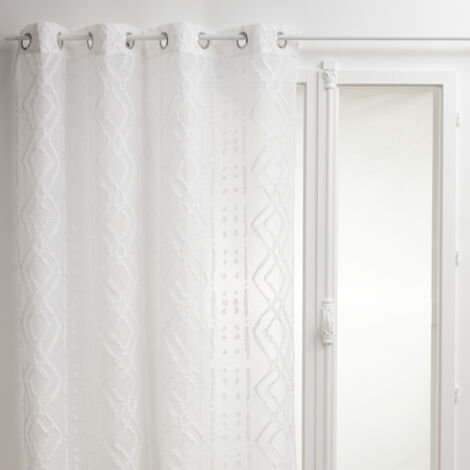 Atmosphera – Voilage jacquard tamisant 140 x 240 cm – 100% polyester – 8 œillets en métal pour installation facile – Couleur blanc