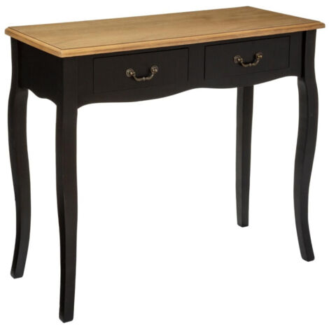 Atmosphera – Console déco 2 tiroirs Chrysta – Noir – Dimensions L. 87 x P. 34 x H. 77,5 cm – MDF et pin – Style baroque vintage (1/5)