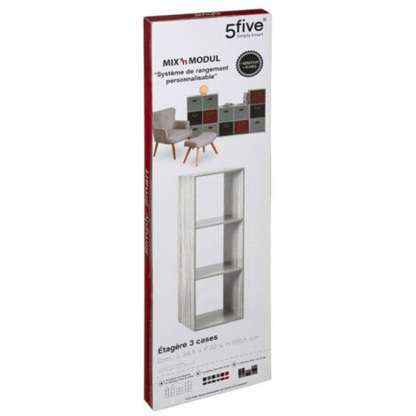 Étagère colonne 3 cases Mix "Effet chêne" Gris Atmosphera (1/3)