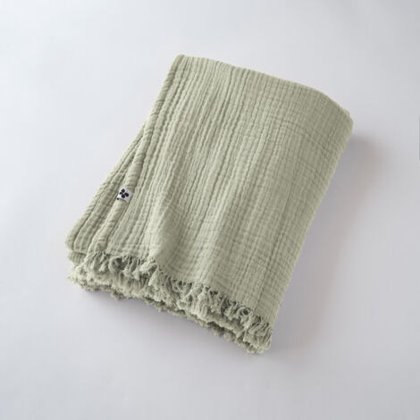 Plaid à franges "Gaïa" toutes dimensions "Gaze de Coton" - Couleur: Gaïa Vert d'Eau - Taille de plaid: 180 x 220 cm