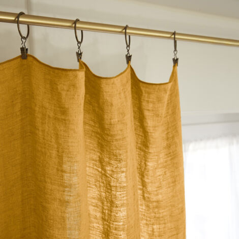 Rideau ajustable + 8 anneaux pince "Soline" 140 x 270 cm Lin lavé - Soline Miel - Soline Miel - 1 Panneau ajustable 140 x 270 cm (1/3)