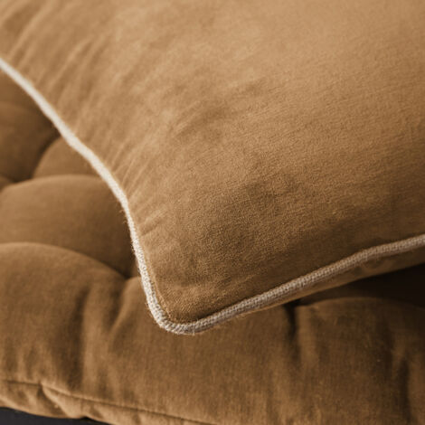 Coussin déhoussable finition galon 45 x 45 cm "César" Velours de Coton - Couleur: César Camel