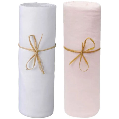 Lot de 2 Draps housse lit bébé 60 x 120 cm / 100% coton / 57 fils/cm² - 1 Blanc + 1 Rose