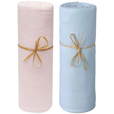 Lot de 2 Draps housse lit bébé 60 x 120 cm / 100% coton / 57 fils/cm² - 1 Rose + 1 Ciel