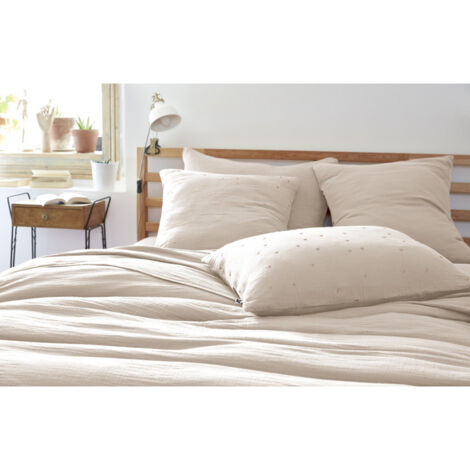 Taie d'oreiller Pois Doré Déco "Gaïa Chic" 60 x 60 cm & 50 x 70 cm "Gaze de Coton" - Couleur: Gaïa Chic Pampa - Taille de taie d'oreiller: 60 x 60 cm (1/3)